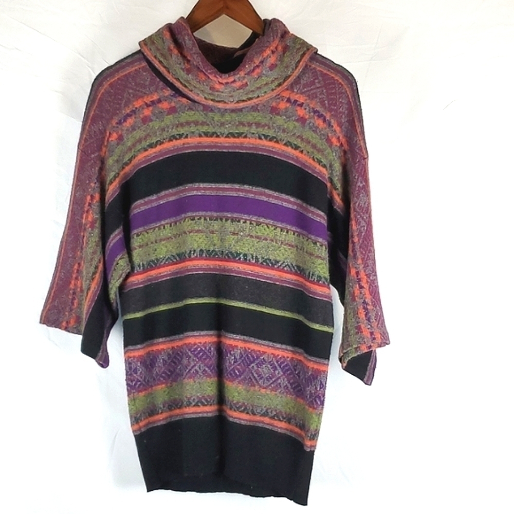 LRL Lauren Ralph‎ Lauren Southwest Fair Isle Striped Cowl Neck Sweater